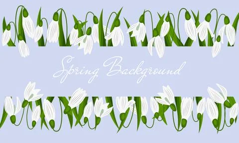Background with Snowdrops isolated on blue background. Spring time Stock-Illustration