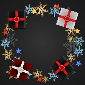 Background of snowflakes and gift boxes Illustrazione stock