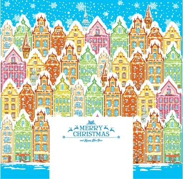Background of a snowy old town Stock Illustration