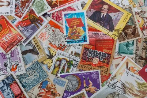 Background from soviet  post stamps Stock Photos