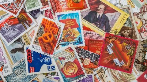 Background from soviet  post stamps Stock Photos