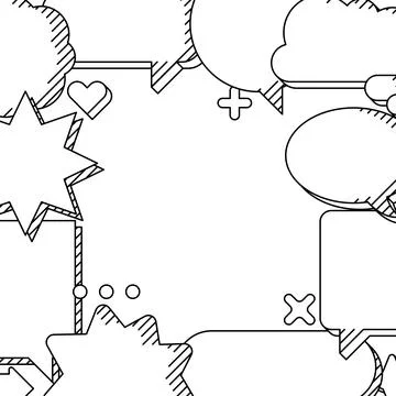 Background with speech bubbles. Decorative abstract objects in line art style Stock Illustration