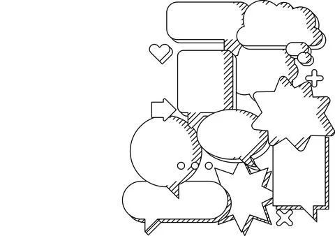 Background with speech bubbles. Decorative abstract objects in line art style Stock Illustration