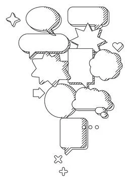 Background with speech bubbles. Decorative abstract objects in line art style Stock Illustration