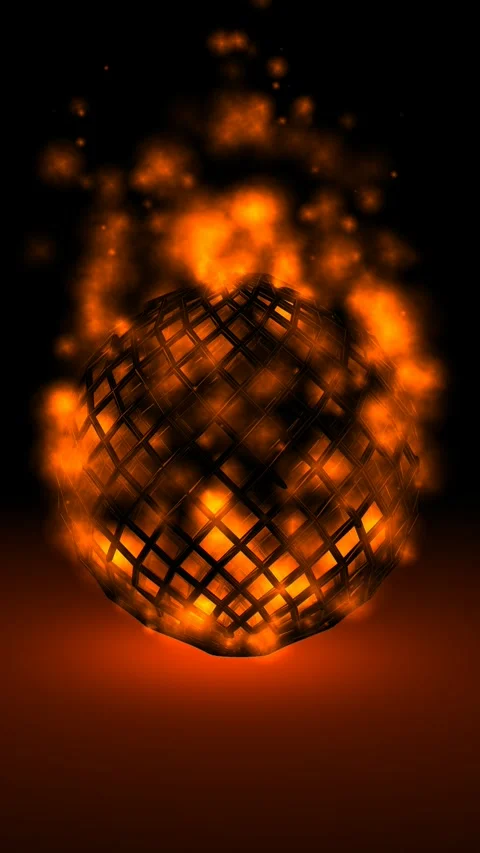 Background with Sphere in Fire Particles, 3D Render, Exclusive, Reflection Stock Footage 268611459