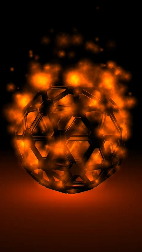 Background with Sphere in Fire Particles, 3D Render, Reflection, Exclusive Stock Footage 268611528