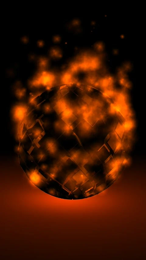 Background with Sphere in Fire Particles, Exclusive, 3D Render, Reflection Stock Footage 268611384