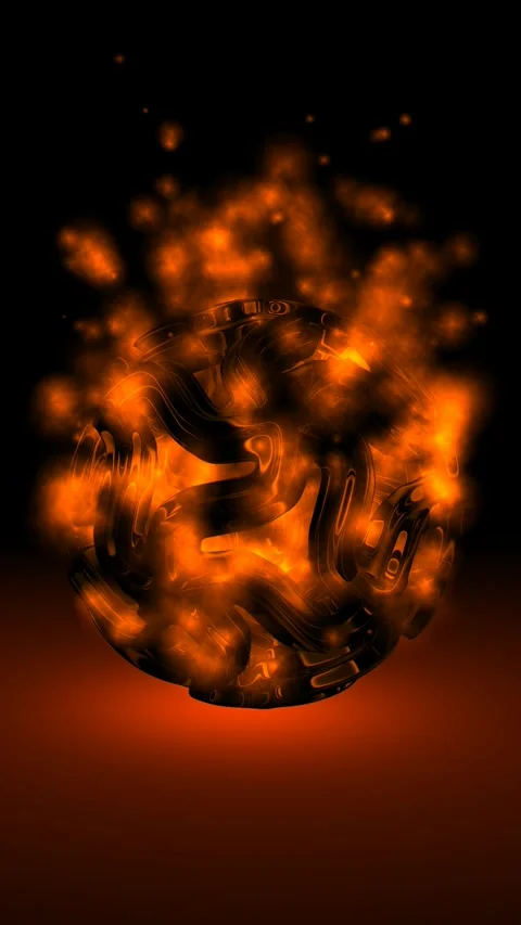 Background with Sphere in Fire Particles, Reflection, Exclusive, 3D Render Stock Footage 268611401