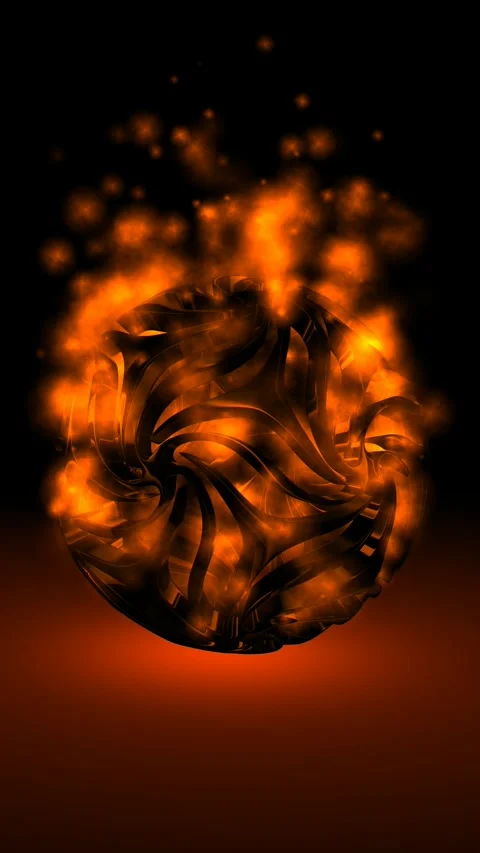 Background with Sphere in Fire Particles, Reflection, 3D Render, Exclusive Stock Footage 268611403