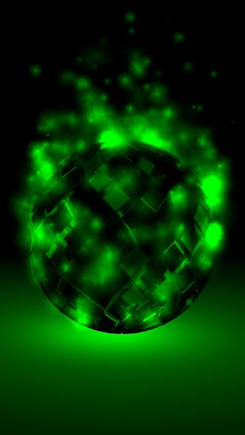 Background with Sphere in Green Particles, Exclusive, Reflection, 3D Render Vídeo Stock 268611659