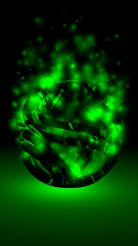 Background with Sphere in Green Particles, Exclusive, 3D Render, Reflection Stock Footage 268611677