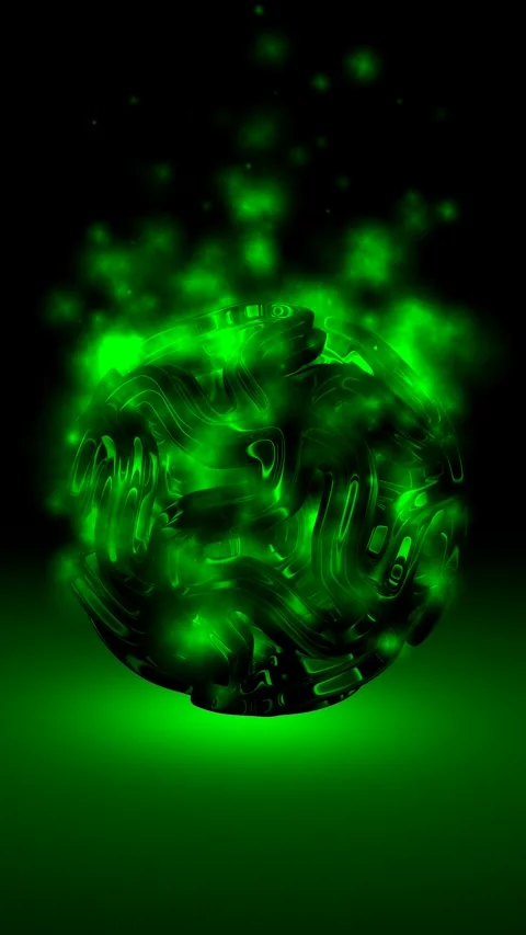 Background with Sphere in Green Particles, Reflection, Exclusive, 3D Render Stock Footage 268611737