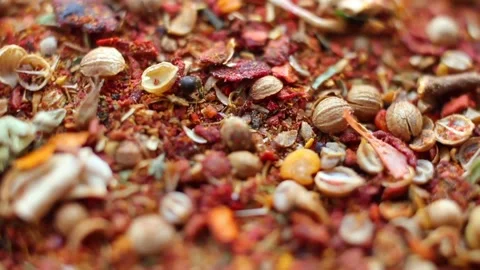 Background of spices close up rotating Stock Footage 88435643