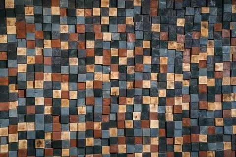 Background square. Abstract image of brown cubes made of boards, texture Stock Photos