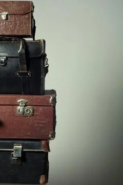 Background stack of old suitcases form a tower Stock Photos