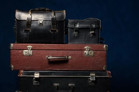 Background stack of old suitcases Stock Photos