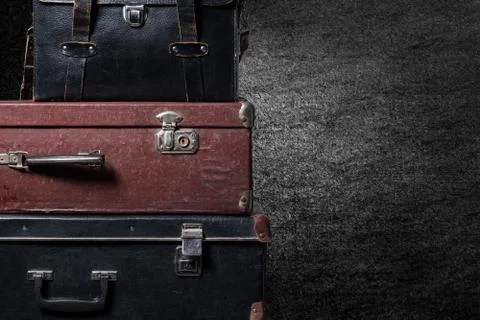 Background stack of old suitcases Stock Photos
