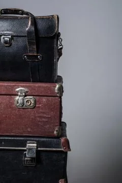 Background stack of old suitcases Stock Photos