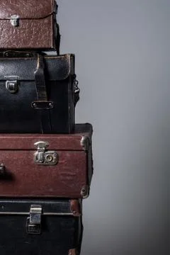 Background stack of old suitcases Stock Photos