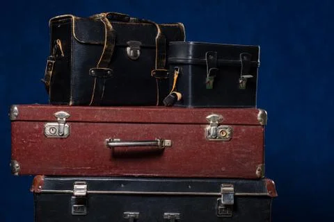 Background stack of old suitcases Stock Photos