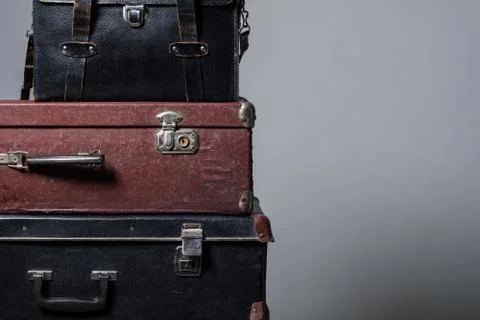 Background stack of old suitcases Stock Photos