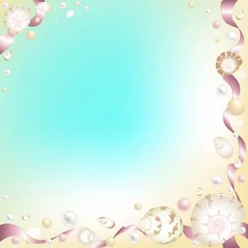 Background with starfish, shells and pink ribbons Stock Illustration