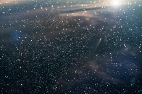 Background stars tracks comet deep space Stock Photos