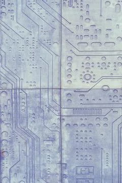 Background of stone wall with carved computer circuit board pattern Foto stock