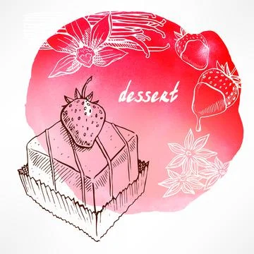 Background with strawberry cake 库存插图
