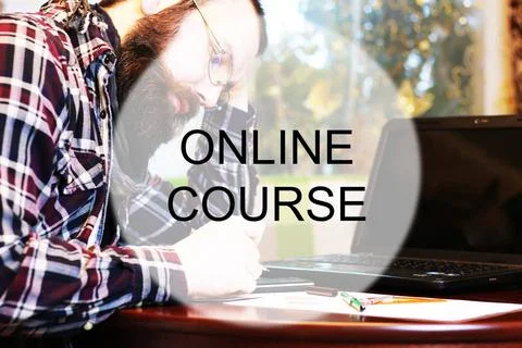 Background study online education bearded man sitting at a table and worki... 写真素材