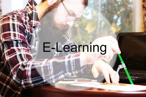 Background study online education bearded man sitting at a table and worki... 写真素材