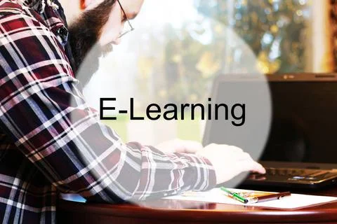 Background study online education bearded man sitting at a table and worki... 写真素材