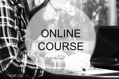 Background study online education bearded man sitting at a table and worki... 写真素材