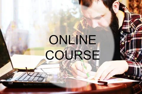 Background study online education bearded man sitting at a table and worki... 写真素材