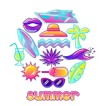 Background with stylized summer objects. Abstract illustration in vibrant color Stock Illustration