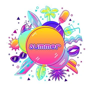 Background with stylized summer objects. Abstract illustration in vibrant color Stock Illustration