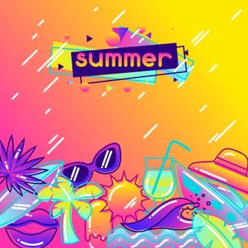 Background with stylized summer objects. Abstract illustration in vibrant color Stock Illustration