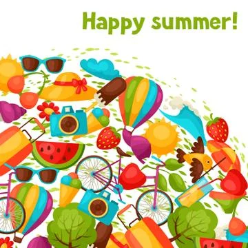 Background with stylized summer objects. Design for cards, covers, brochures and Stock Illustration