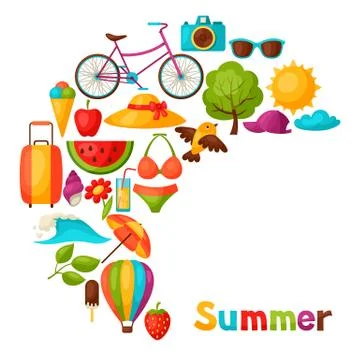 Background with stylized summer objects. Design for cards, covers, brochures and Stock Illustration