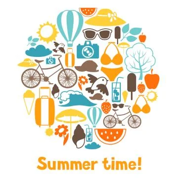 Background with stylized summer objects. Design for cards, covers, brochures and Stock Illustration
