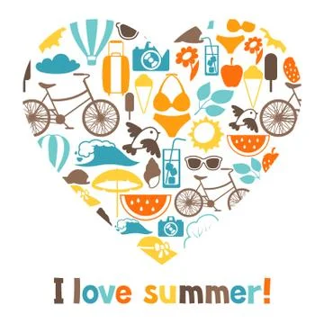 Background with stylized summer objects. Design for cards, covers, brochures and Stock Illustration