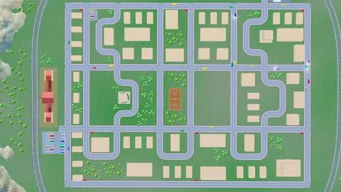 Background stylized three-dimensional city with train cars. 3d render illus.. Stockillustratie