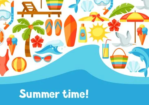 Background with summer and beach objects. Illustrazione stock