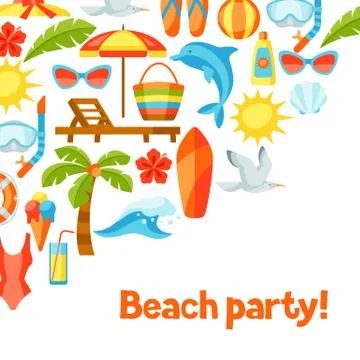 Background with summer and beach objects. Illustrazione stock