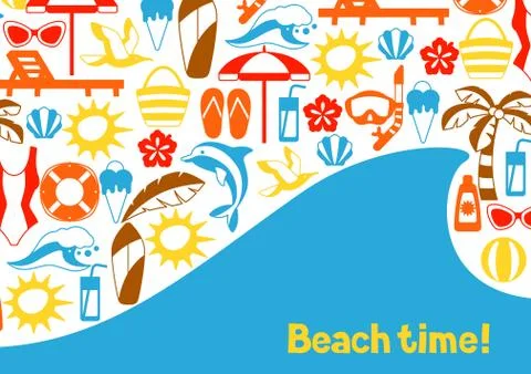 Background with summer and beach objects. Illustrazione stock