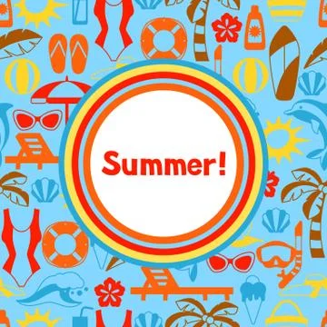 Background with summer and beach objects. Illustrazione stock