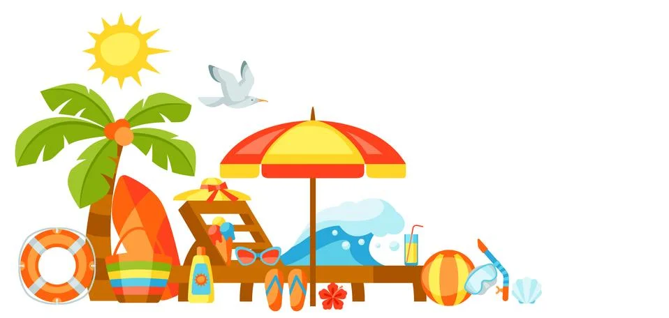 Background with summer and beach objects. イラスト素材