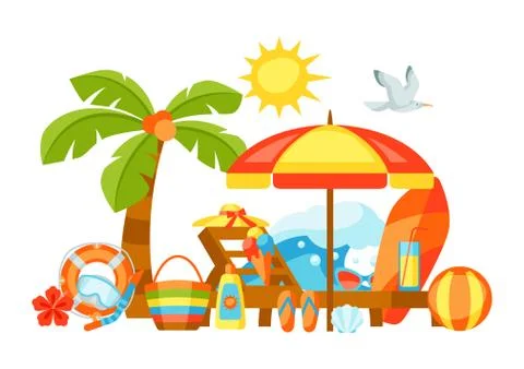 Background with summer and beach objects. Stock Illustration
