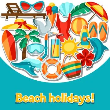 Background with summer and beach objects. Stock Illustration