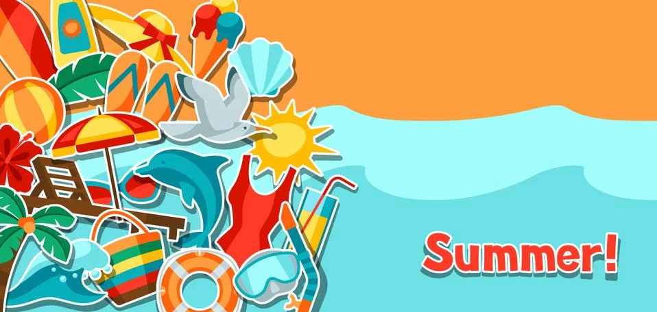 Background with summer and beach objects. Illustrazione stock